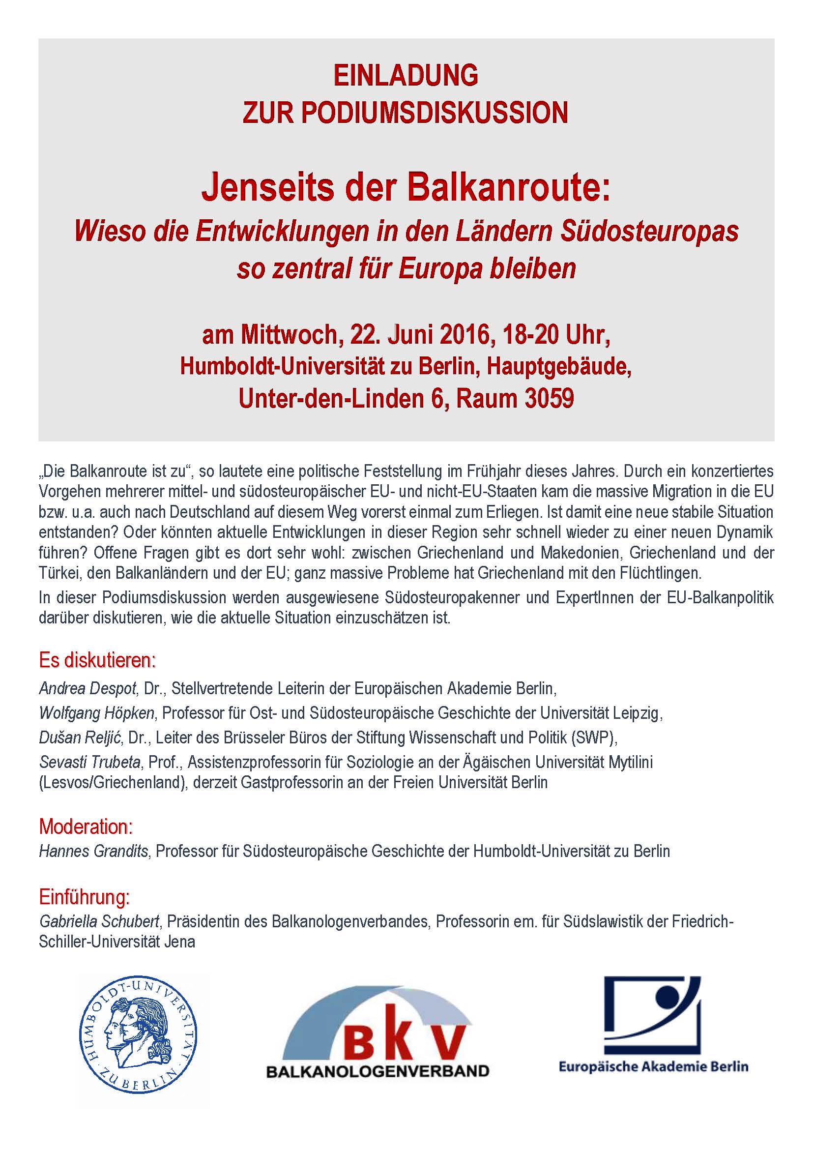 Einladung Podiumsdiskussion   'BALKANROUTE